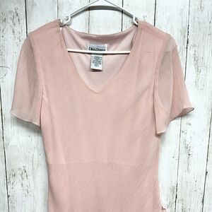 Ultra Dress Maxi Women Size 8 Pink Abstract Asymmetrical Deep V‎ Neck Sheer